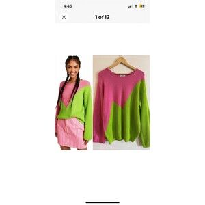 Victor Glemaud Knit Sweater Relaxed Pink Green Punk Retro 80s Colorblock xl